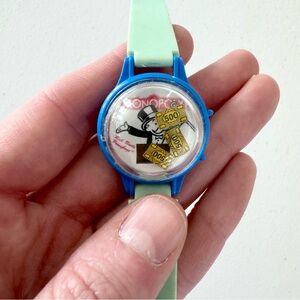 Vintage 1997 HASBRO Monopoly Blue and Green Watch with 500 dollar bills